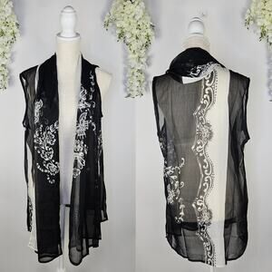 Coldwater Creek Butterfly Sheer Scarf Black White Vest One Size Fall NWT $49.95
